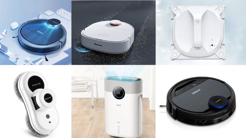 Các danh mục sản phẩm nổi bật của Ecovacs gồm robot hút bụi, robot lau nhà, máy lọc không khí và nhiều thiết bị khác