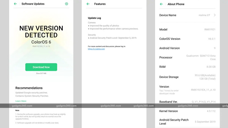 bản cập nhật realme xt