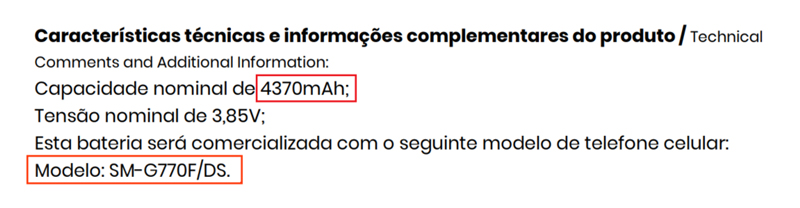 Dung lượng pin Galaxy S10 Lite