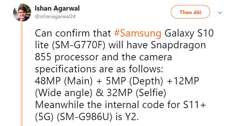 thông tin Galaxy S10 Lite