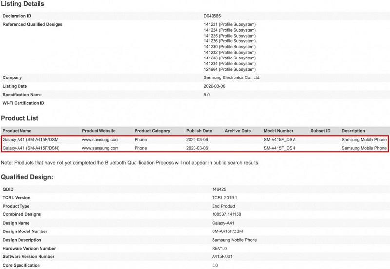 ngày ra mắt của Galaxy A41
