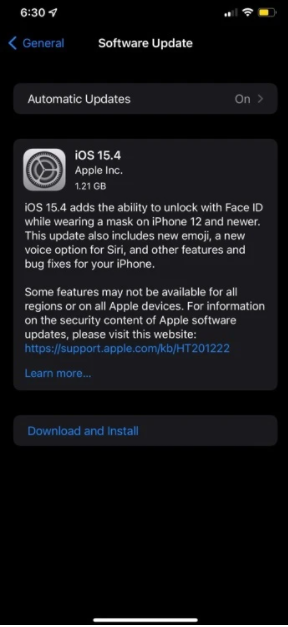 Apple phát hành iOS 15.4