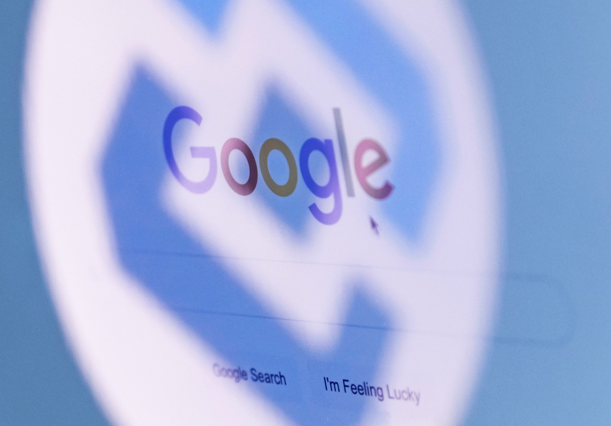The logo of Russia’s state communications regulator, Roskomnadzor, is reflected in a laptop screen showing Google start page in this picture illustration