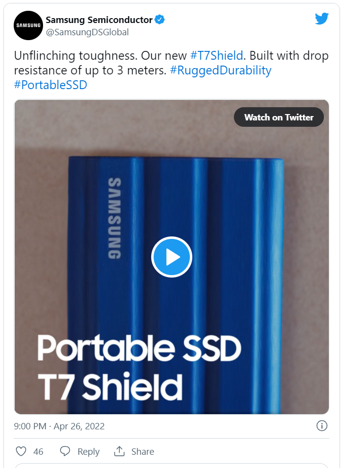 Samsung ra mắt SSD T7 Shield có khả năng chống sốc, kháng bụi và nước