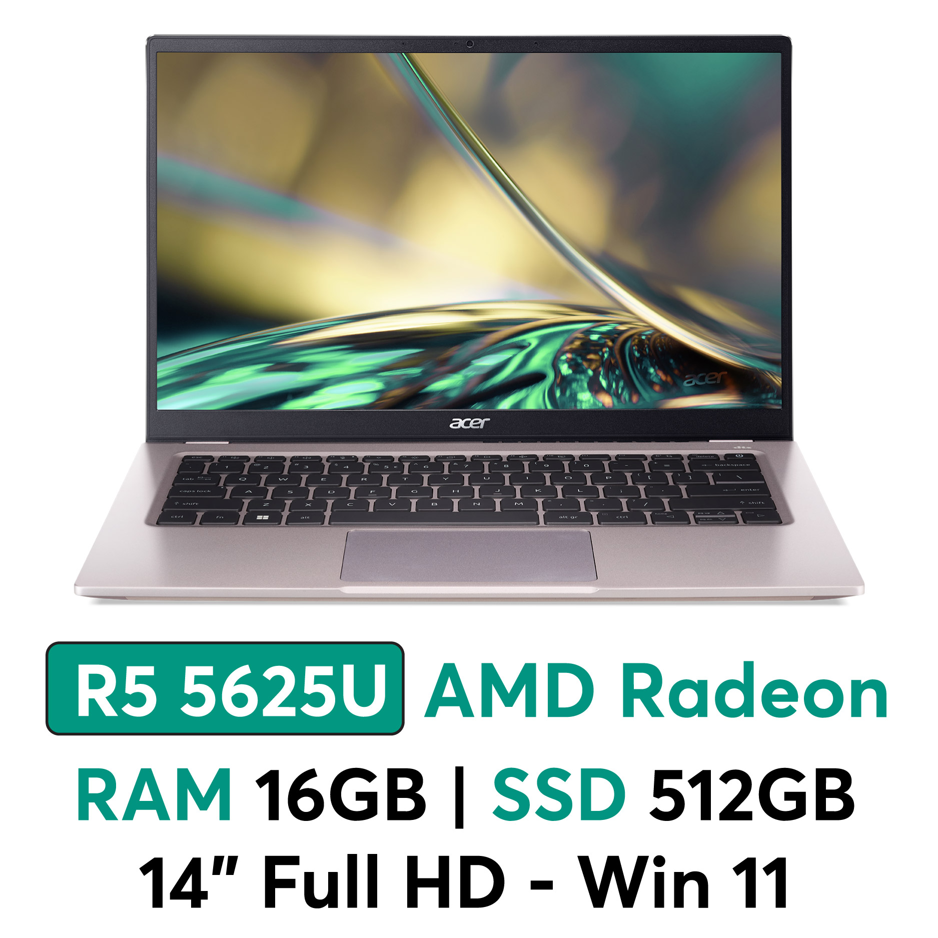 Laptop Acer Swift 3 SF314-44-R2U3 (R5-5625U/16GB/512GSSD/14.0FHD/IPS/FP/ALU/W11SL/HỒNG)(NX.K0WSV.001) - Chính hãng