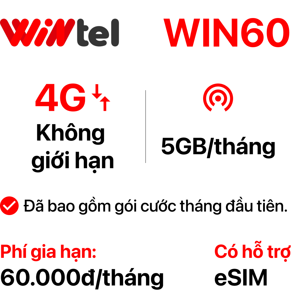 SIM Wintel WIN60 (Không giới hạn dung lượng)