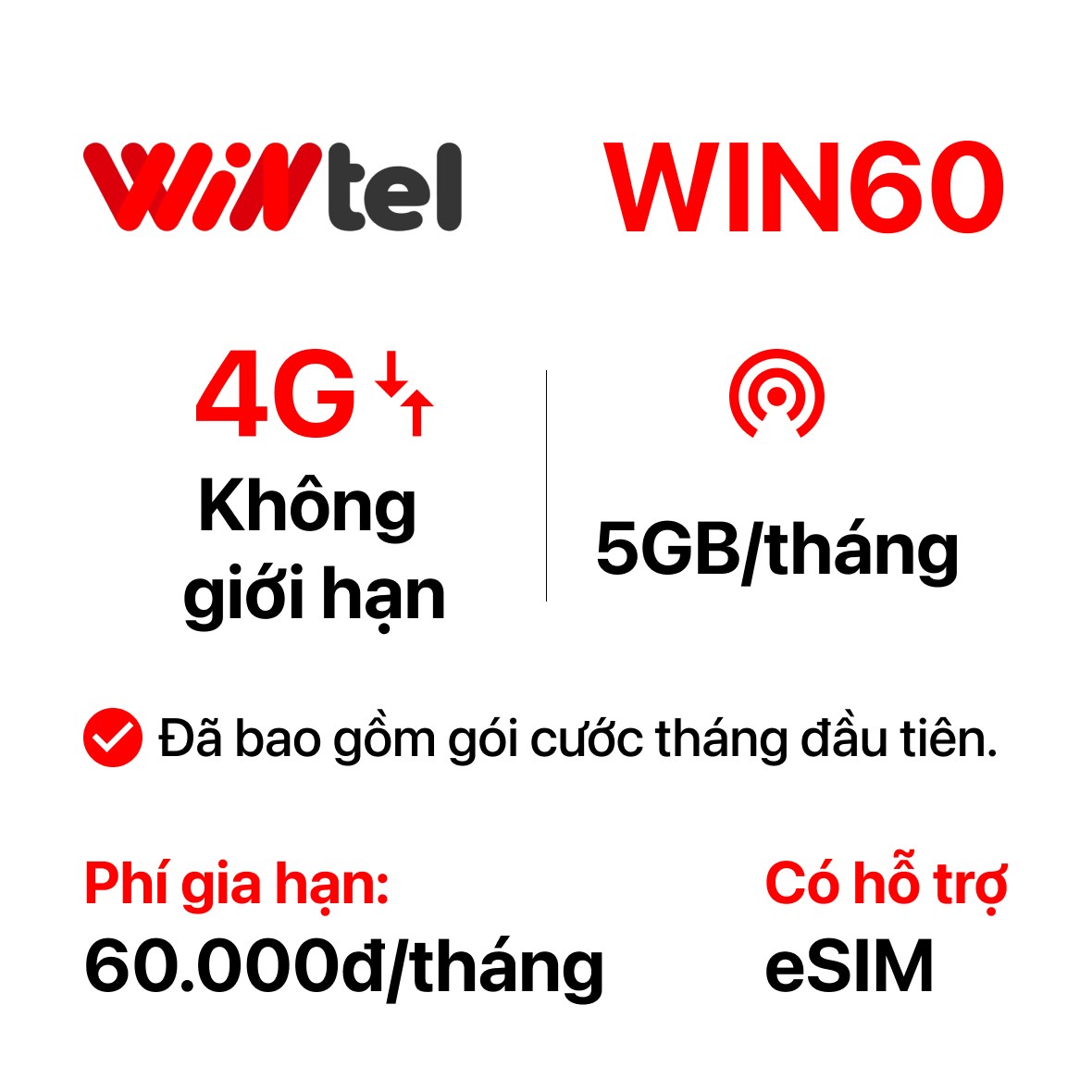 Wintel SIM Wintel WIN60 (Không giới hạn dung lượng)