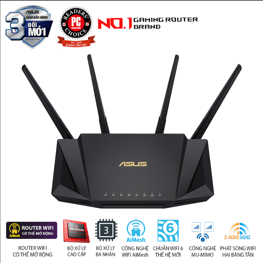 Bộ phát wifi ASUS RT-AX3000 (Gaming Router) Wifi AX3000 2 băng tần, router WiFi có thể mở rộng