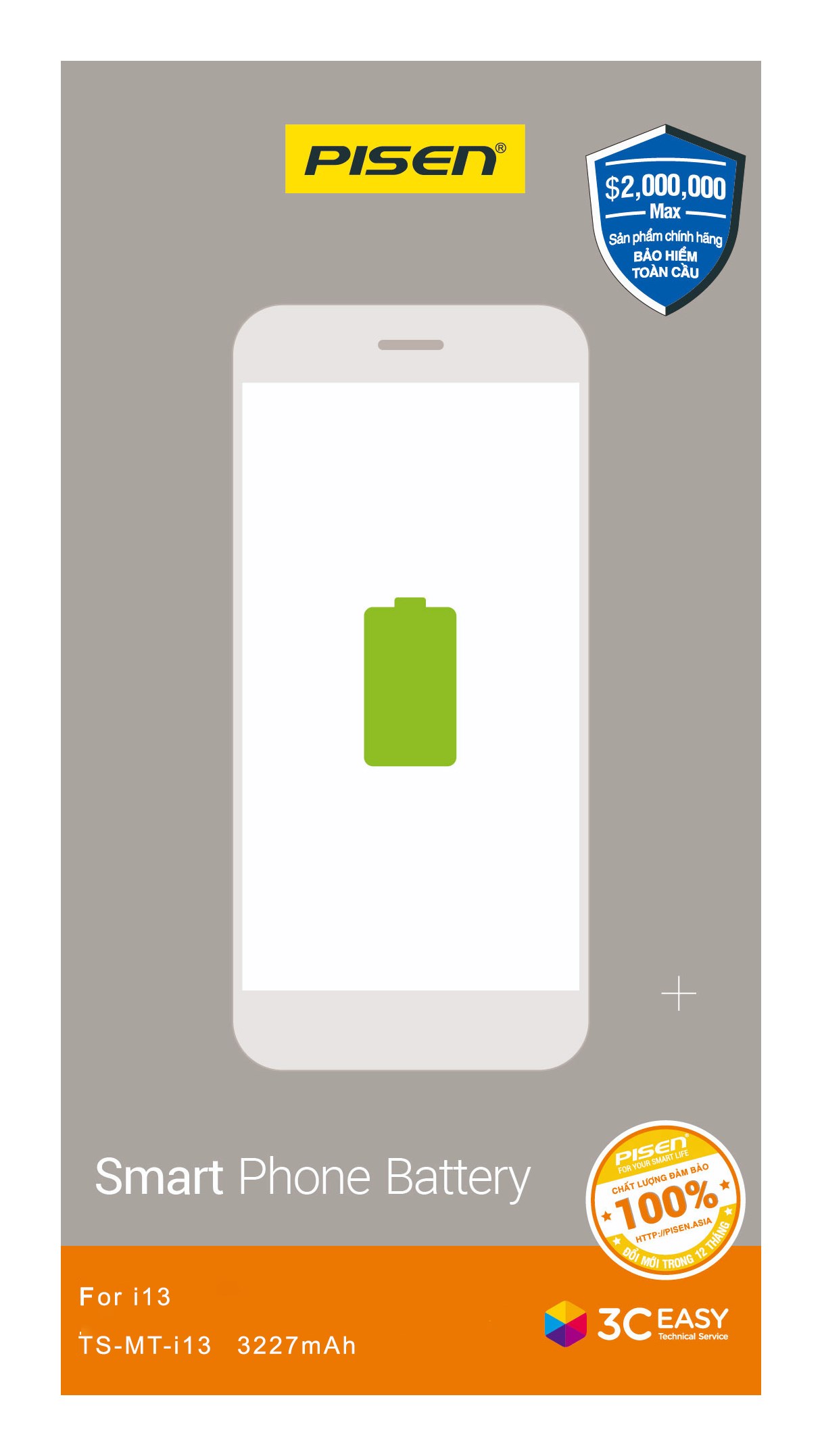 Pin iPhone 13 Chính Hãng PISEN (Dung lượng chuẩn 3227mAh)