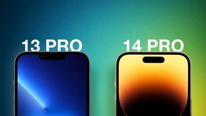 Màn hình của iPhone 14 khi đặt cạnh iPhone 13 đã có sự cải tiến ở dòng Pro và Pro Max