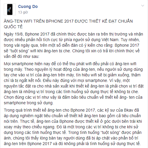 bphone 2017 dính lỗi mất sóng