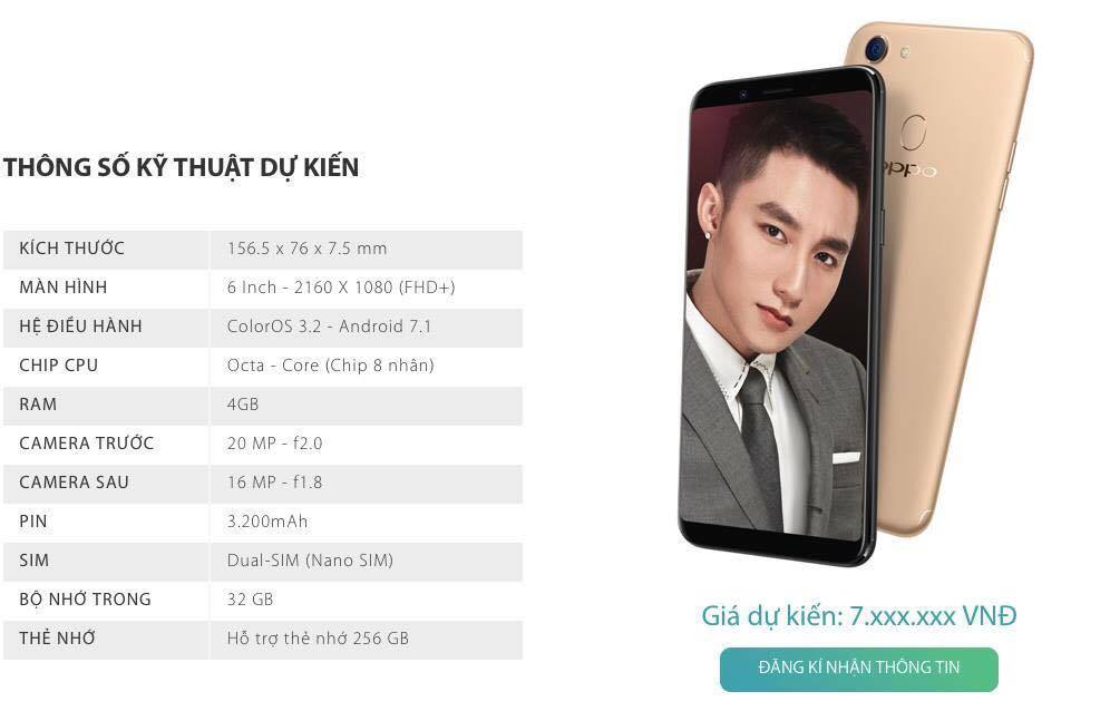 cấu hình OPPo F5 và giá bán OPPo F5