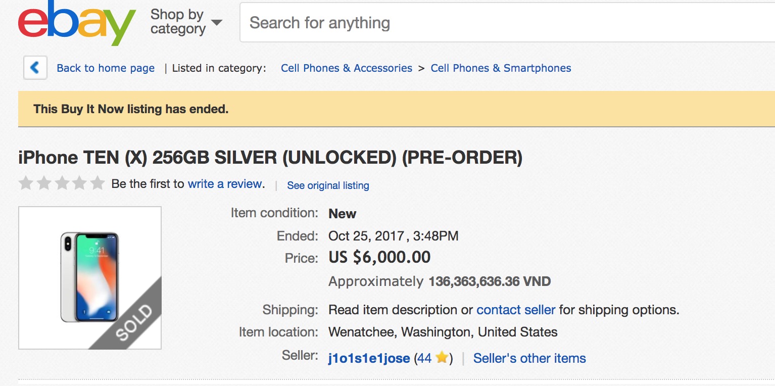 giá iphone x 6000 usd 1