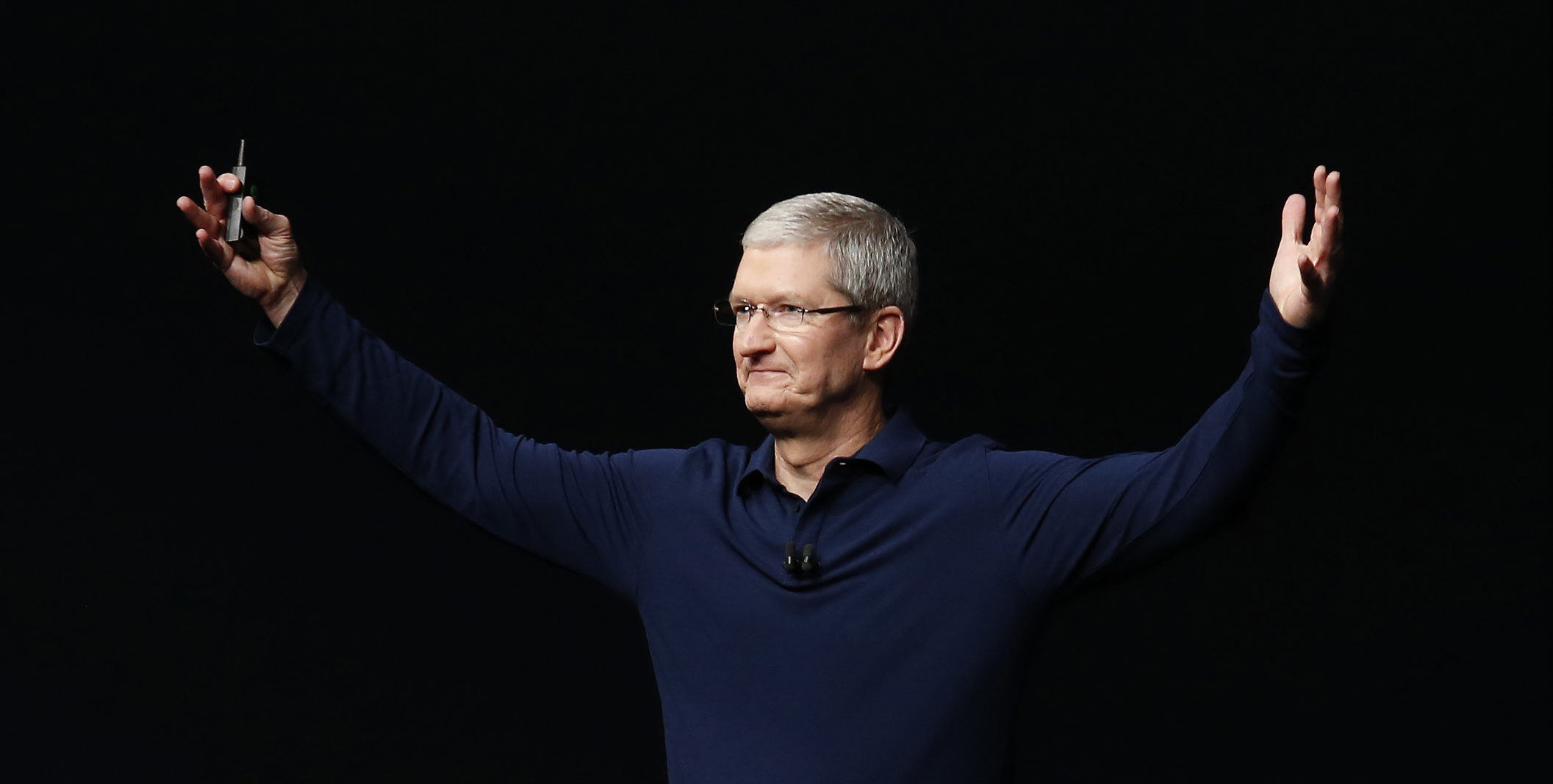 Tim Cook makes his closing remarks during an Apple media event in San Francisco