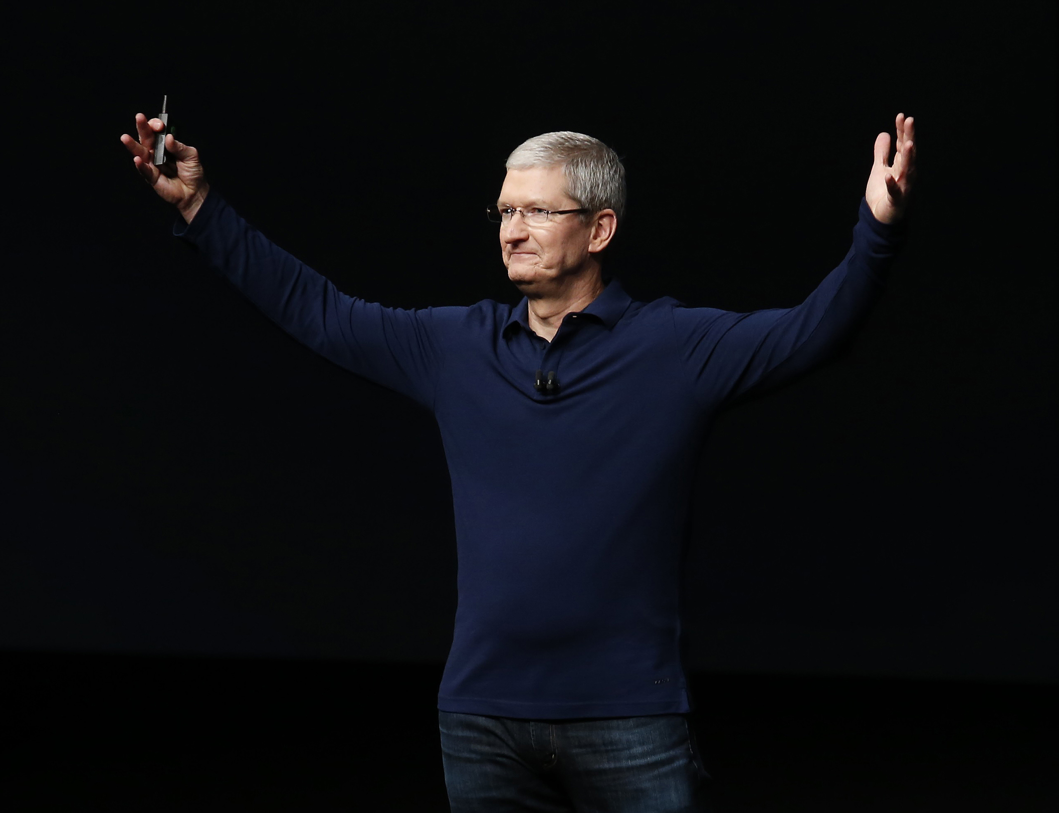 Tim Cook makes his closing remarks during an Apple media event in San Francisco