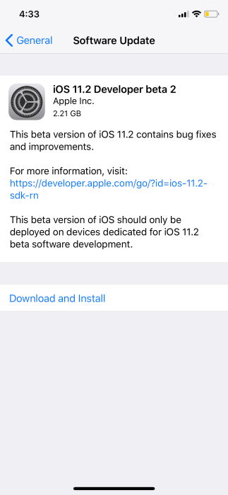 cập nhật ios 11.2 beta 2