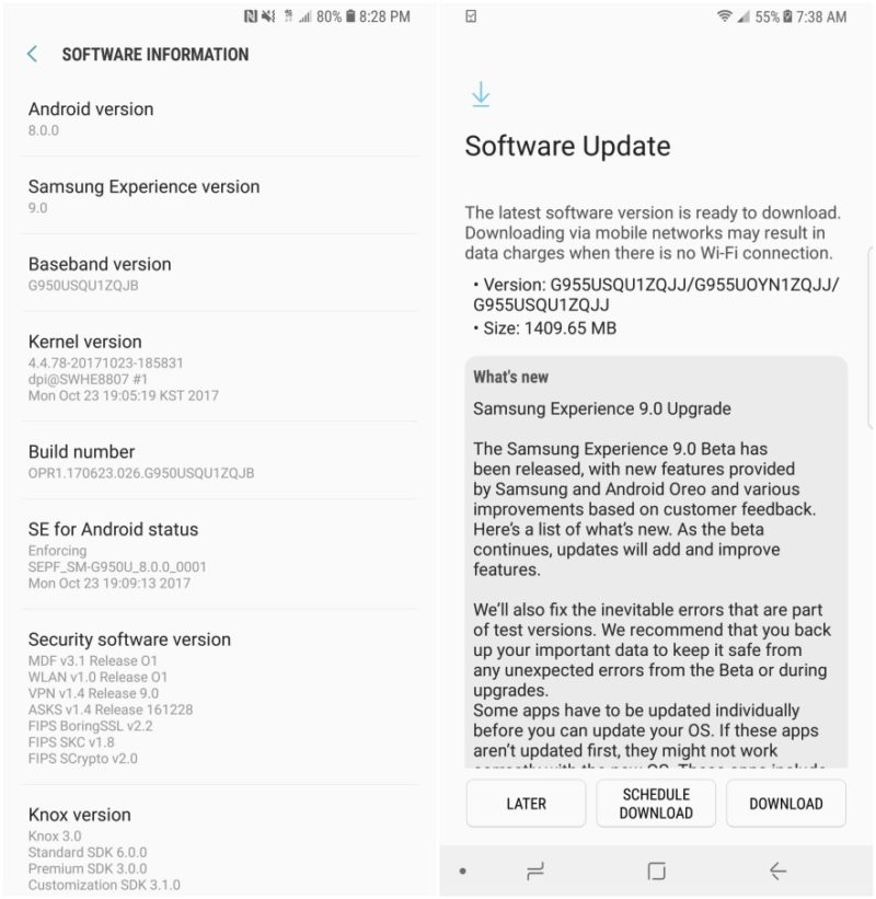 cập nhật Samsung Experience 9.0