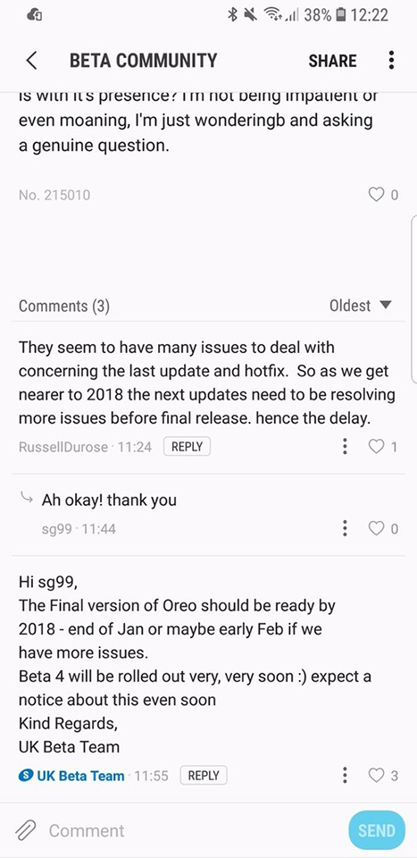 cập nhật android 8.0 cho galaxy s8