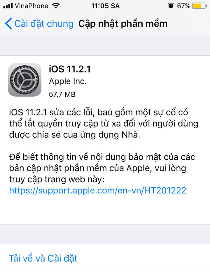 cập nhật iOS 11.2.1 chính thức