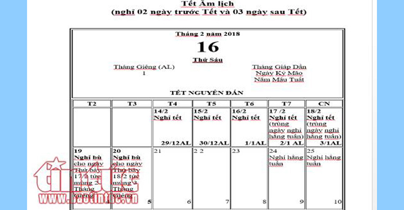 Lịch nghỉ tết nguyên đán