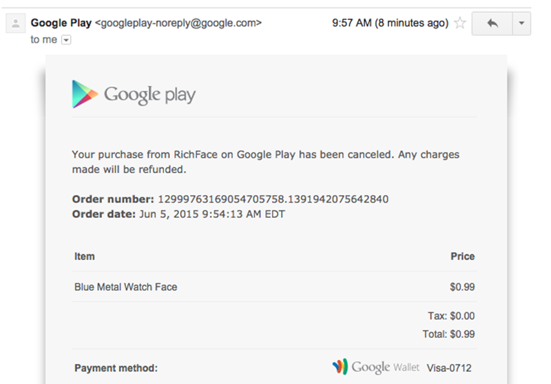 refund từ Google Play Store 