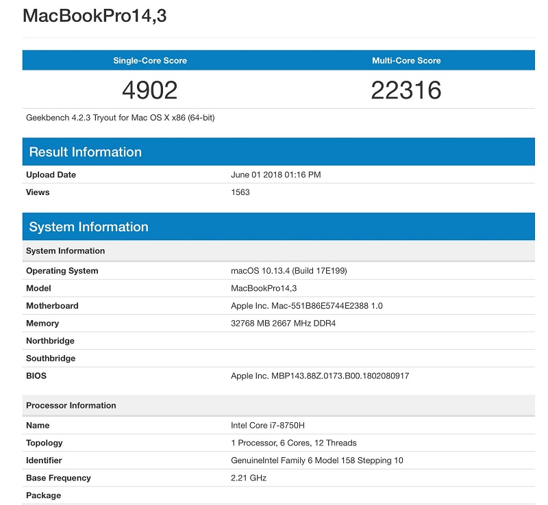 Cấu hình Macbook Pro 2018