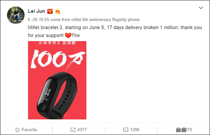 Doanh số Xiaomi Mi Band 3