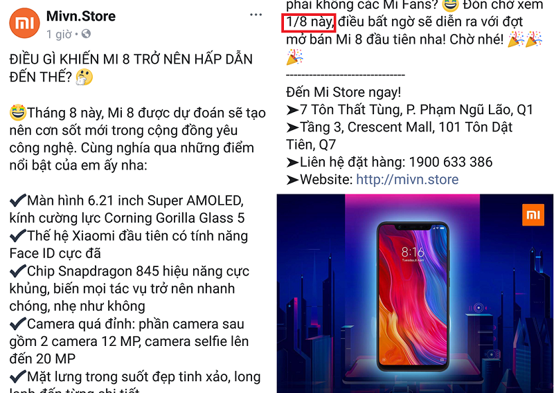Xiaomi Mi 8 cháy hàng