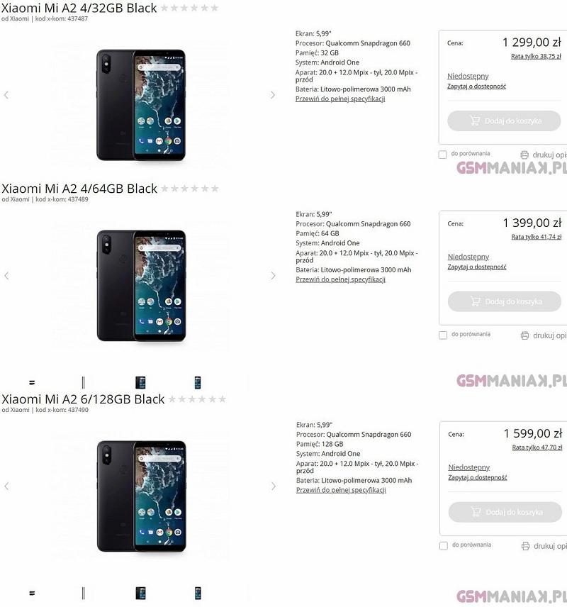 Giá bán Xiaomi Mi A2
