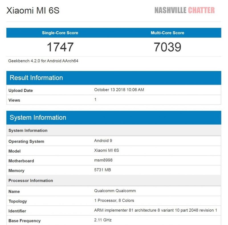 Cấu hình Xiaomi Mi 6S