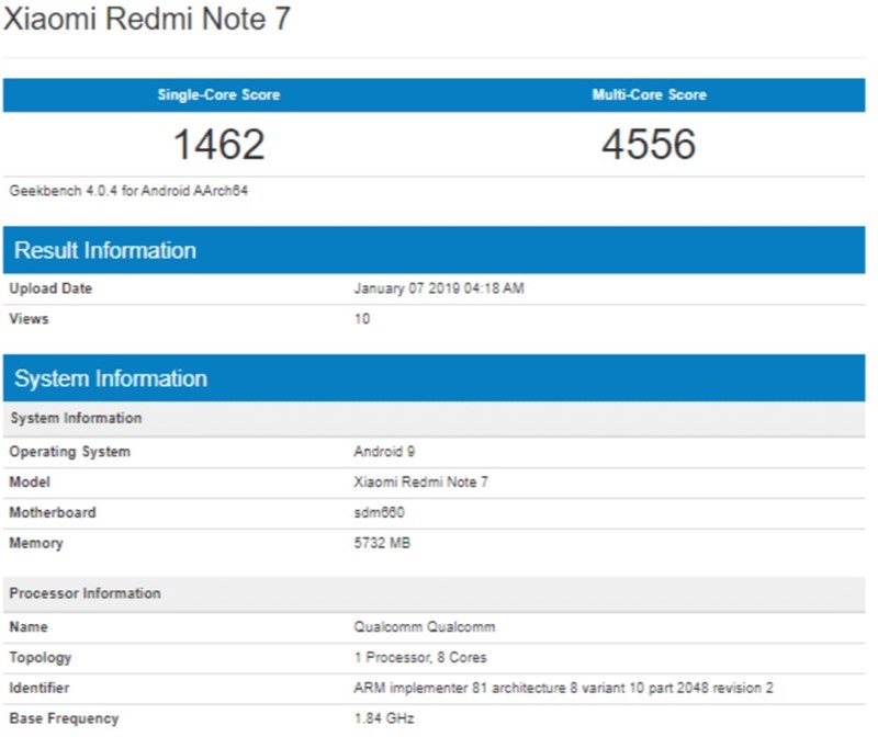 Cấu hình Redmi Note 7