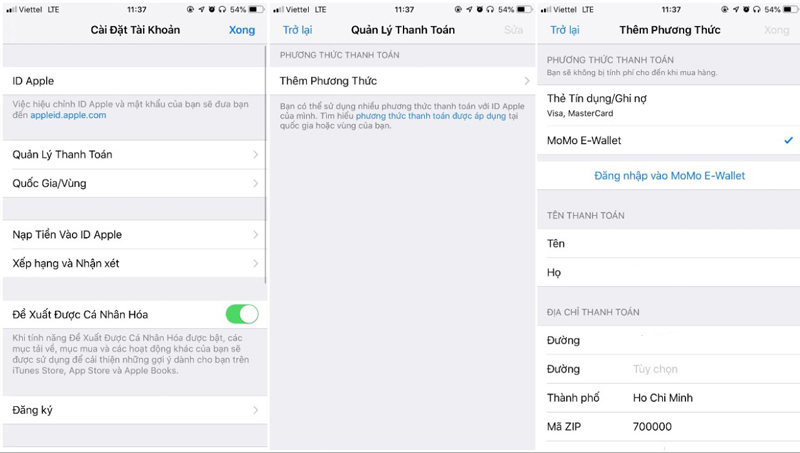 Thanh toán App Store bằng MoMo