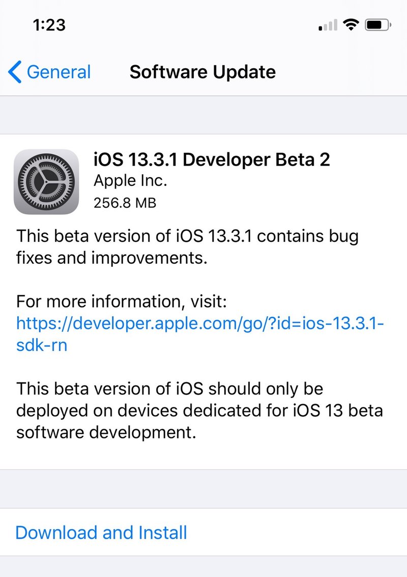 apple phát hành ios 13.3.1 beta