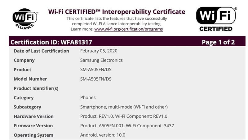 Galaxy A50 lên đời Android 10