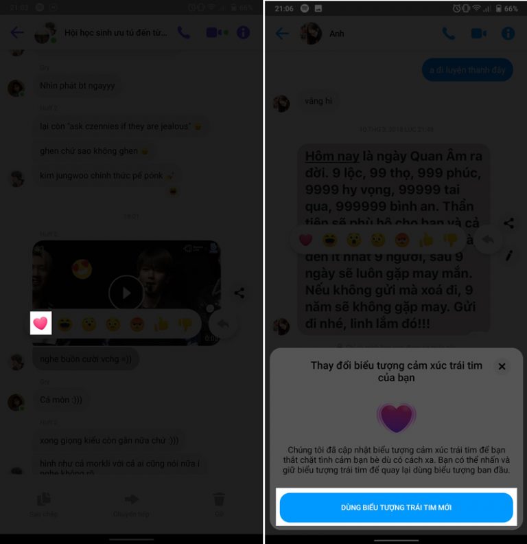 Cách cập nhật biểu tượng trái tim mới trên Messenger cực kì đơn giản