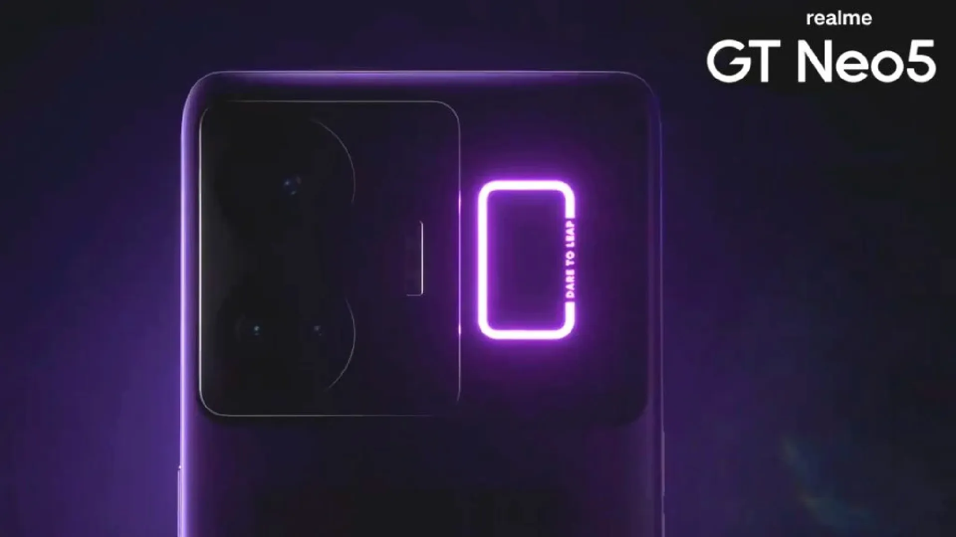 Realme GT Neo 5 sở hữu đèn LED tím lịm tìm sim ở mặt lưng trong teaser mới