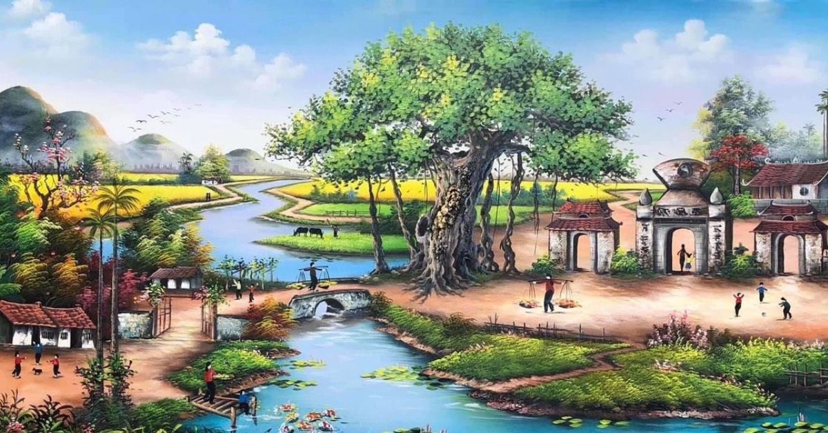 Vẽ tranh phong cảnh làng quê đơn giản, đẹp nhất