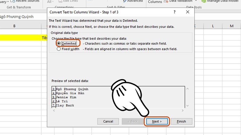 Hướng dẫn cơ hội tách bọn họ thương hiệu nhập Excel với Text to tát Columns cach-tach-ten-trong-excel-11