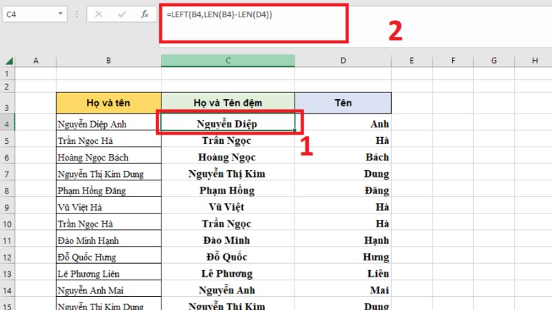 Hướng dẫn dùng phối kết hợp nhiều hàm - cơ hội tách thương hiệu bọn họ nhập Excel cach-tach-ten-trong-excel-17