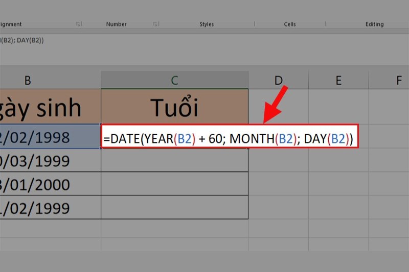 Cách tìm ngày để một người đạt được một độ tuổi nhất định tinh-tuoi-trong-excel-17
