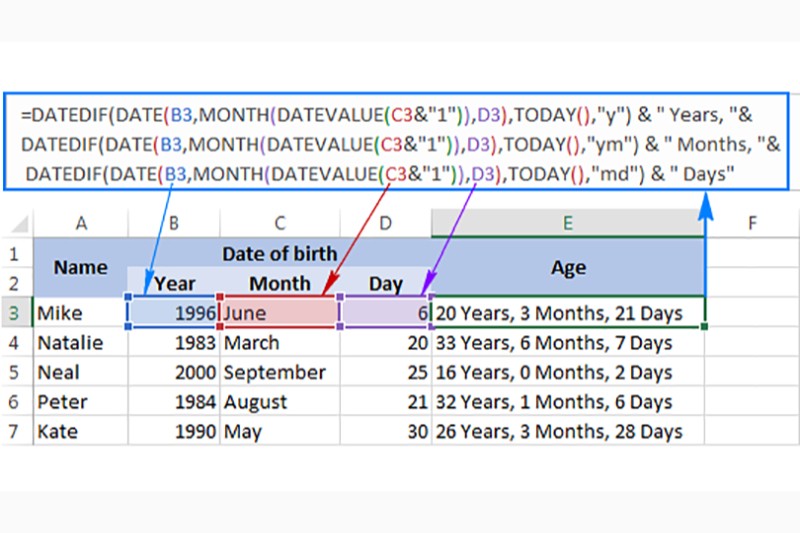 Cách tính tuổi khi có ngày, tháng, năm sinh ở những ô khác nhau tinh-tuoi-trong-excel-19