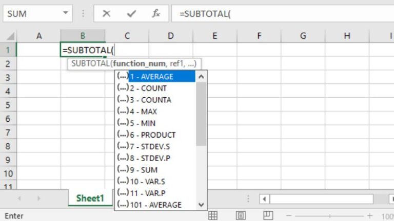 Cách sử dụng hàm SUBTOTAL trong Excel kèm ví dụ minh họa