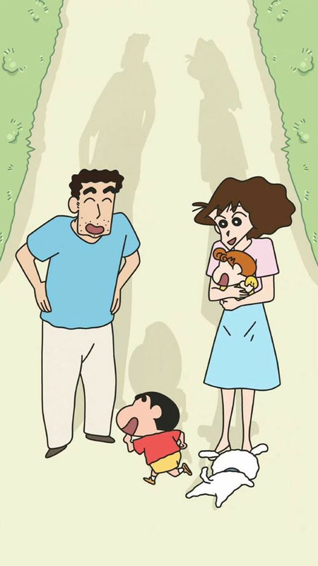 Ảnh Shin cậu bé bút chì cùng Shiro vui đùa trong vườn