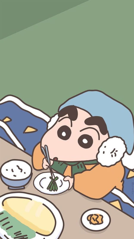 Hình ảnh Shin cậu bé bút chì với biểu cảm ngon miệng