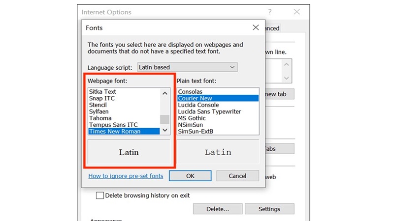 Cách thay đổi font chữ Win 10 trên Internet Explorer