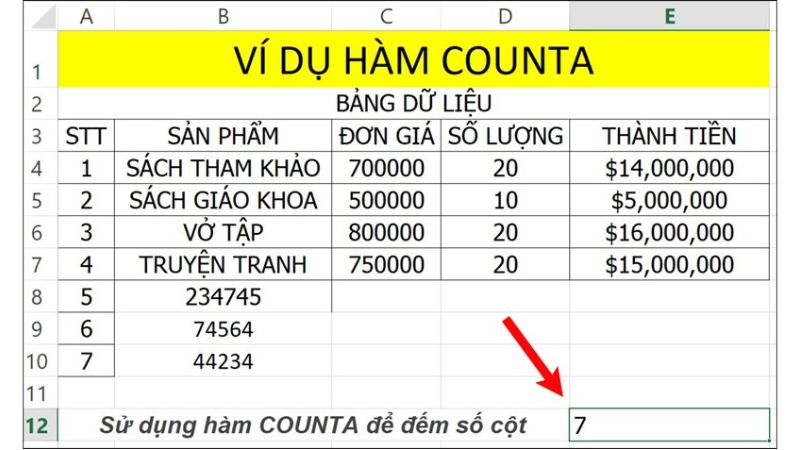 Cách sử dụng hàm COUNTA trong Excel có ví dụ chi tiết