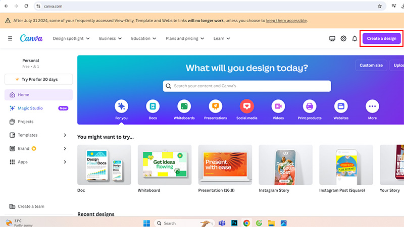 Bước 3: Chọn “Tạo thiết kế” và tiếp tục chọn “Sửa ảnh” để tải hình ảnh từ máy tính hoặc laptop lên trang web.