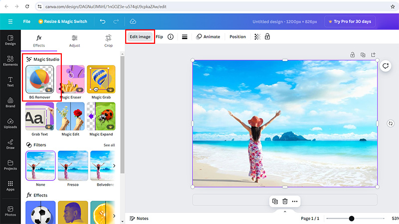 Bước 5: Chọn “Edit image” và “BG Remover”.