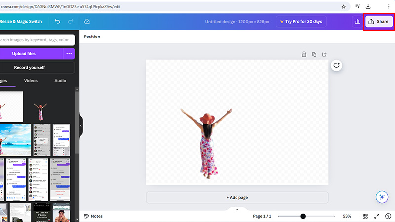 Bước 6: Sau khi đã hài lòng với kết quả mà Canva đề xuất, hãy chọn “Share” và “Download”. 
