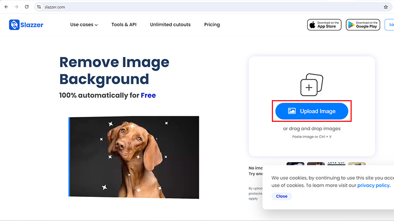 Bước 2: Nhấn vào “Upload Image” để tải hình ảnh từ máy tính lên trang web